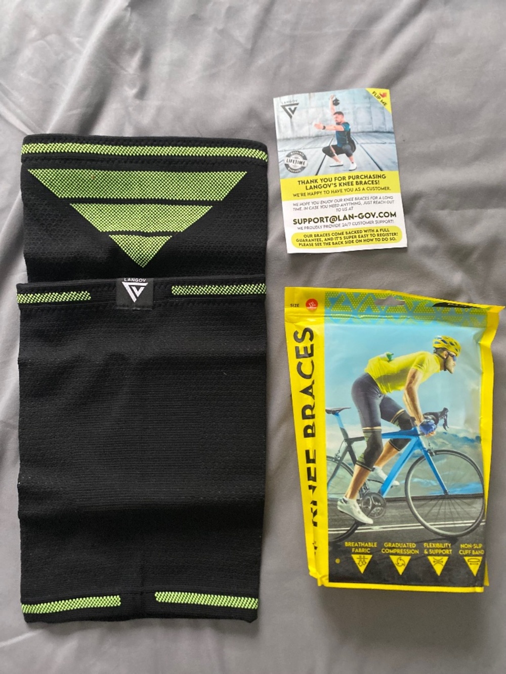 Langov Knee Braces Compression Sleeves - Set of 2 - Size XXL - Black/Neon